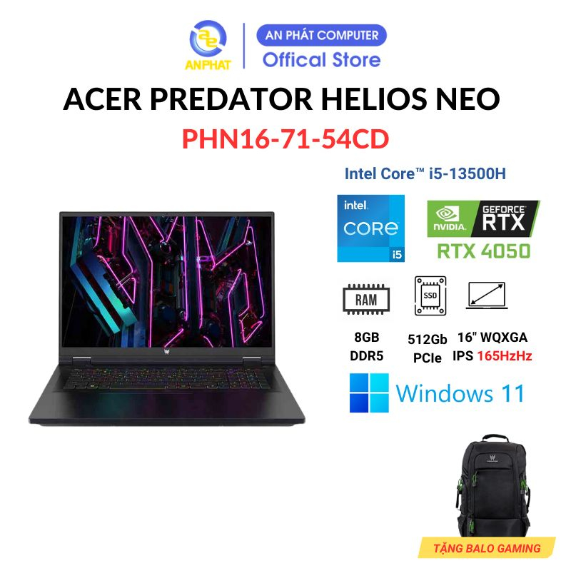 Laptop Acer Predator Helios Neo PHN16-71-54CD (Core i5-13500HX & RTX 4050 6GB | 16 ‘)