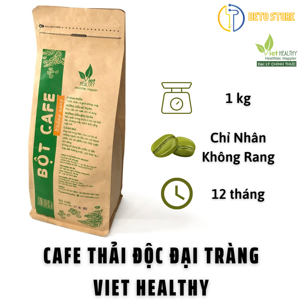 Cà Phê Viet Healthy Chỉ Nhân Không Rang 500gr Enema Gerson Thụt Tháo Đại Tràng Colon Detox