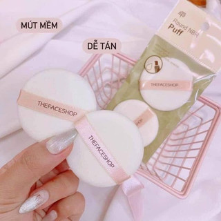 Bông phấn The Face Shop Round flocked Puff -2 miếng TRẮNG - Tròn