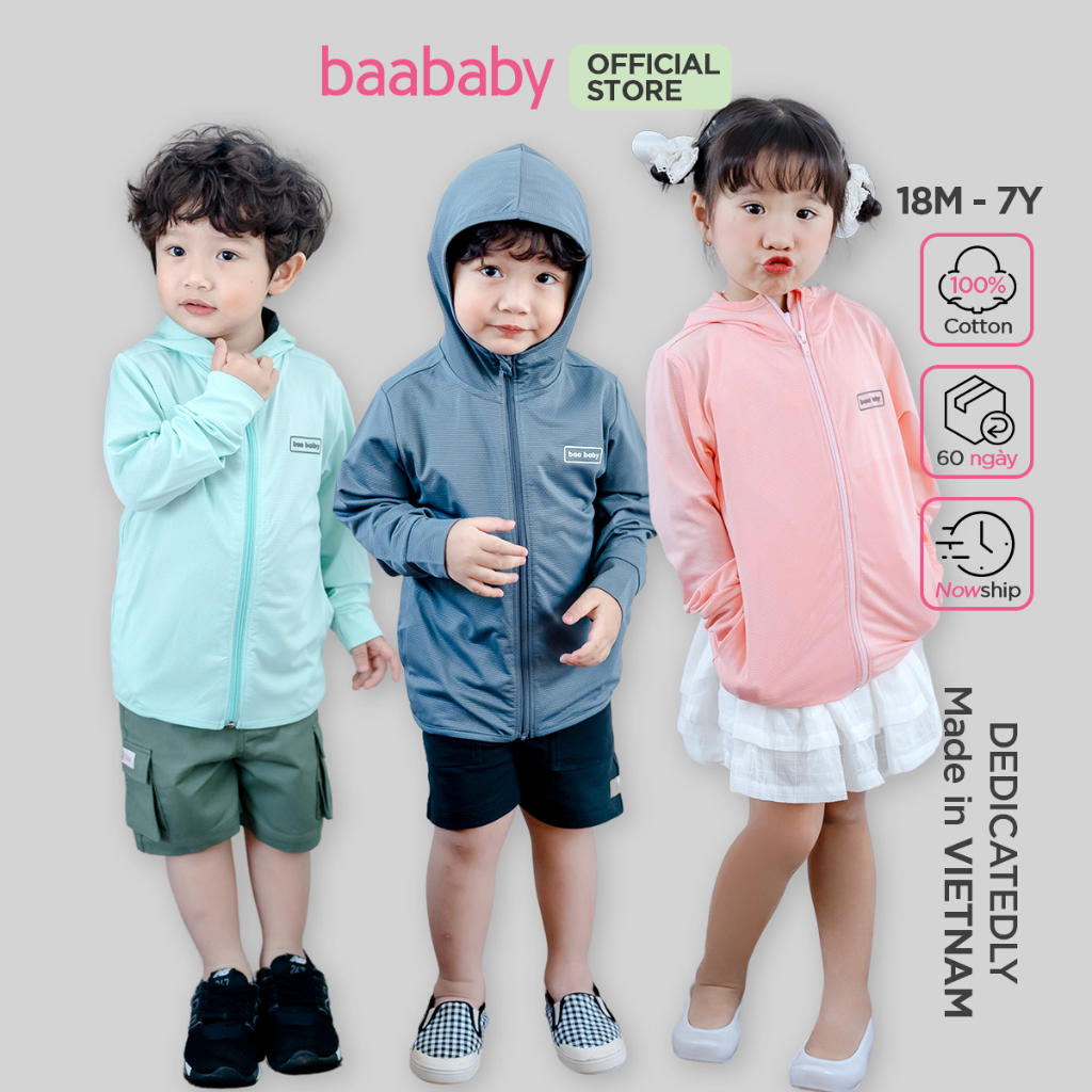 Áo khoác cho bé, áo khoác chống nắng chống tia UV cho bé trai, bé gái từ 18 tháng - 7 tuổi Baa Baby