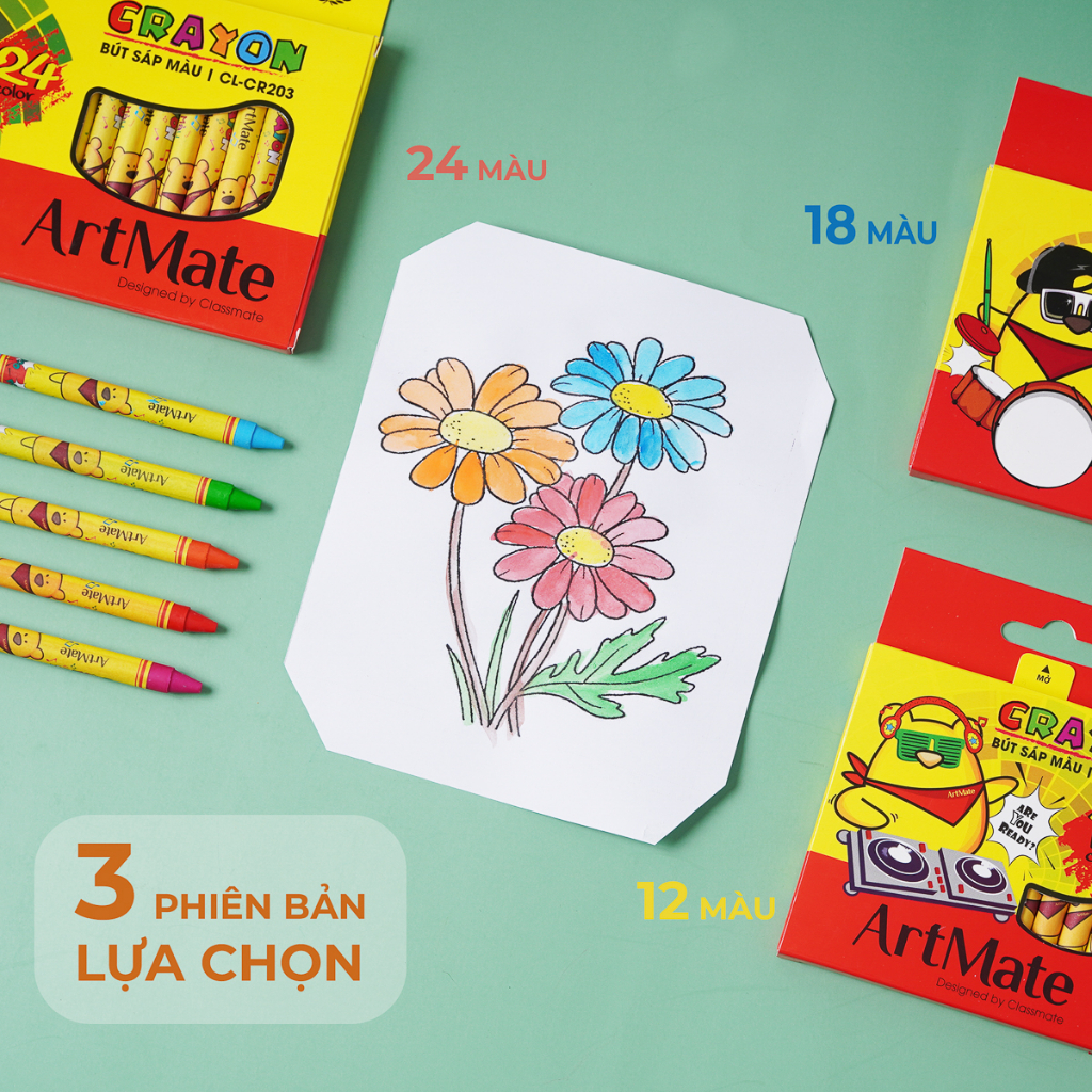 Bút Sáp Màu CLASSMATE 12-24 Chiếc, Màu Mịn, Chồng Màu Tốt, Bám Giấy Tốt Cho Bé Tập Tô CL-CR201/202/203