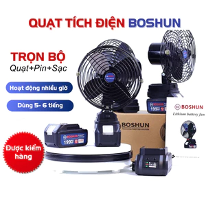 Quạt tích điện, quạt pin mini để bàn , Quạt pin Boshun 8 inch Xoay 180 độ pin 10 cell quạt liên tục trong nhiều giờ