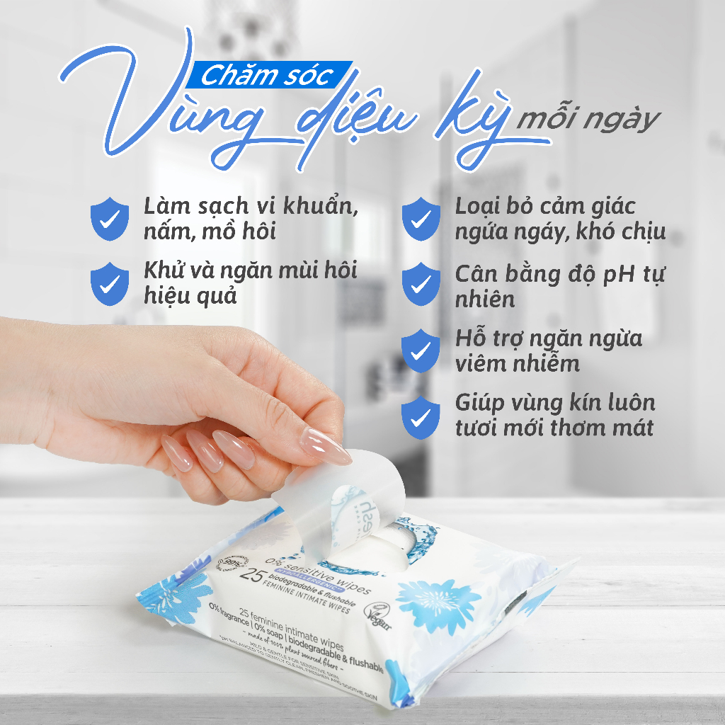 Ảnh Khăn ướt vệ sinh vùng kín cao cấp cho da nhạy cảm Femfresh Intimate Skin Care 0% Sensitive Wipes (màu xám) - 25 Tờ/gói 3