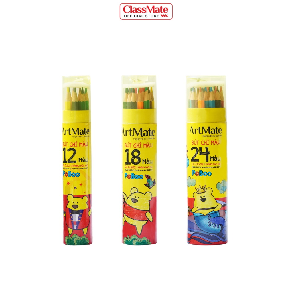 Chì Màu CLASSMATE Chất Liệu Cao Cấp Cho Bé Tập Tô, Có Sẵn Gọt Chì, Ống 12/8/24 Màu CL-CL201/CL202/CL203