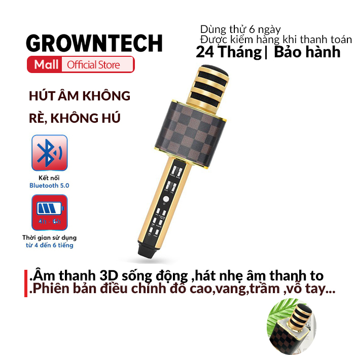 Micro karaoke bluetooth GROWNTECH - SD-18 mic hát kèm loa âm thanh chuẩn, bass tốt dòng 2022