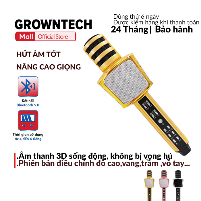 Micro karaoke bluetooth GrownTech SD17 hát kèm loa âm thanh chuẩn, bass mạnh