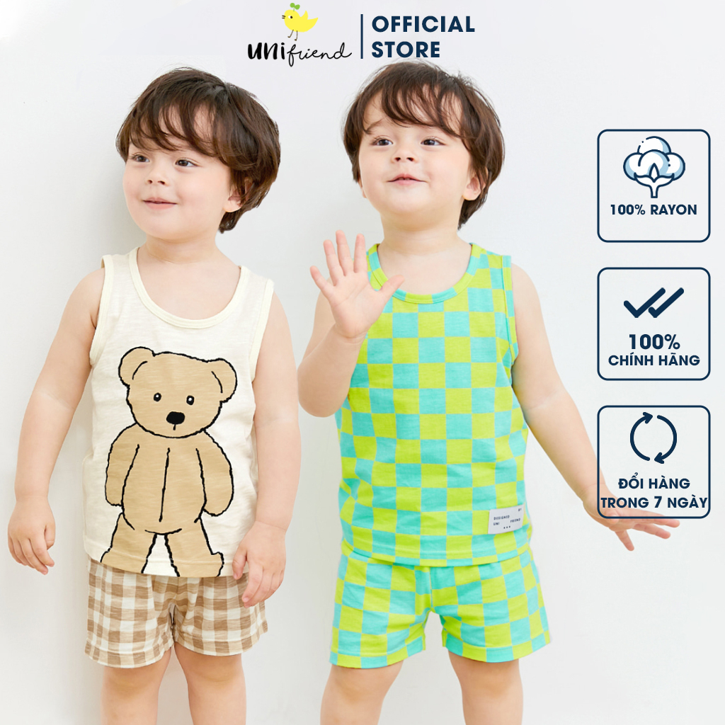 Đồ bộ ba lỗ quần áo thun cotton mịn mặc nhà mùa hè cho bé trai và bé gái  Unifriend Hàn Quốc U2023-35