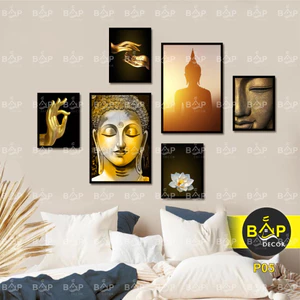 Bộ tranh Phật và Hoa Sen trang trí phòng thờ, phòng khách, tranh dán tường, tranh treo tường, Bắp Decor