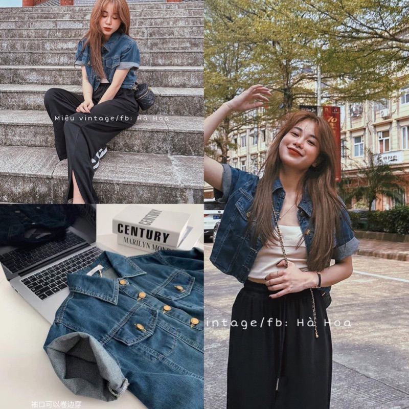 Áo sơ mi bò cổ bẻ  nắp túi cộc tay