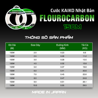 Cước TRỤC KAIKO FLUROCARBON 150m Dây Câu Cá Tải Trọng Lớn Dùng Làm Dây Trục Dây Leader