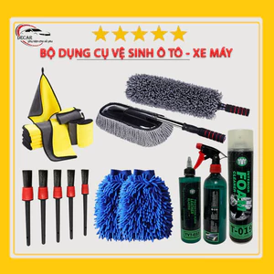 Bộ dụng cụ rửa xe máy, ô tô bộ đồ vệ sinh rửa xe hơi oto khăn lau 3m, cây chổi cọ chổi lau bụi, bao găng tay