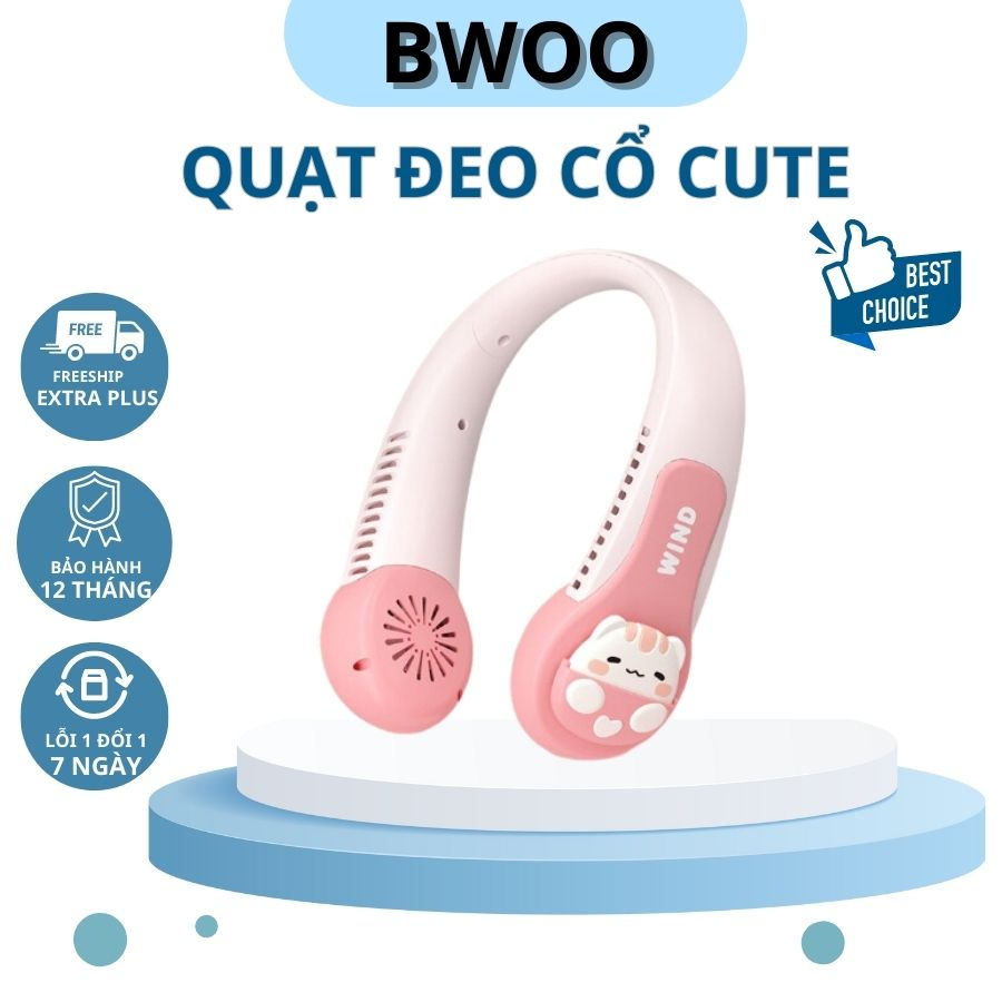 Quạt Đeo Cổ Cute  BWOO -Wind 3D Có 3 Nấc Tuỳ Chỉnh - Pin4000mAh  Có Sạc Cắm Bên Trong - Bảo Hành 3 Tháng