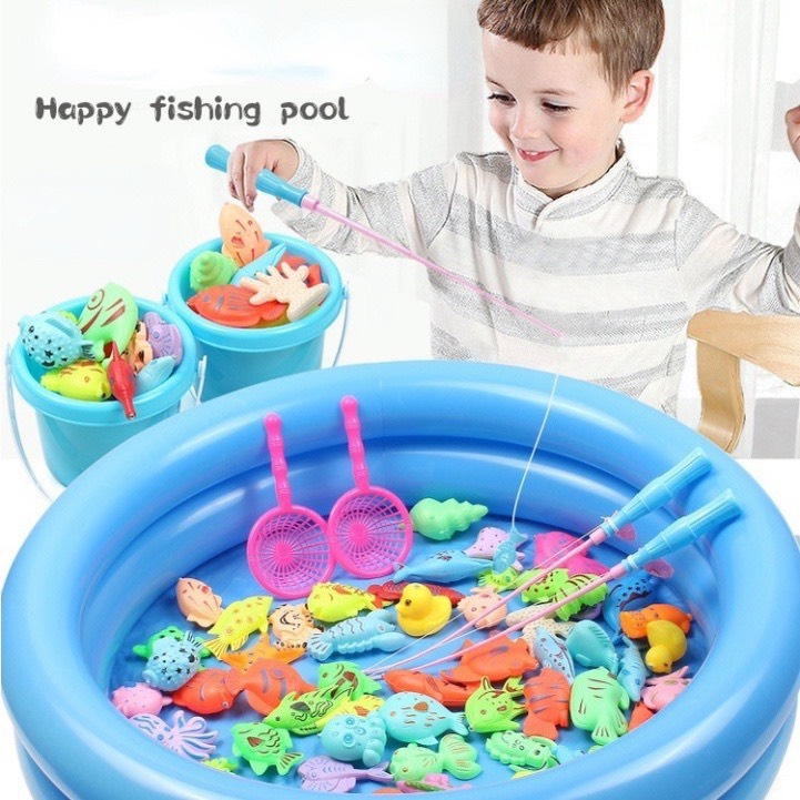Bộ đồ chơi câu cá cho bé FEINITE 42 chi tiết có gắn nam châm bao gồm cần câu nhựa,phao tròn to và các sinh vật biển