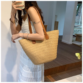 Túi cói đeo vai size lớn đi biển quai da xịn xò
