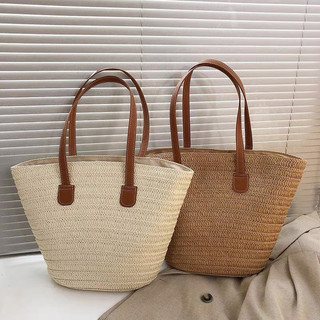 Túi cói đeo vai size lớn đi biển quai da xịn xò