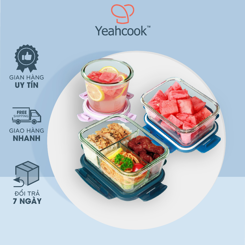 [Mã BMLTB35 giảm đến 35K đơn 99K] Hộp đựng cơm thủy tinh chia ngăn cao cấp Yeahcook Glass Lunch Box