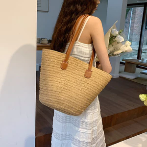 Túi cói đeo vai size lớn đi biển quai da xịn xò