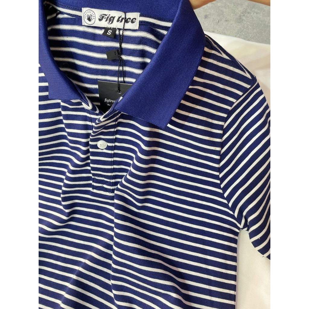 Áo polo nam FIG TREE sọc xanh trắng