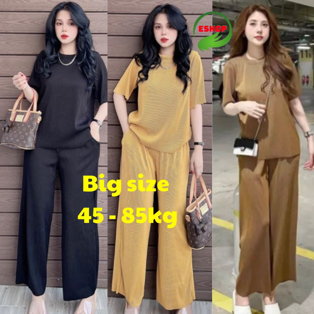 Sét Bộ Đẹp Sang Chảnh Chất Tăm Li Dày Dặn ESHOP Đồ Bộ Nữ Mặc Nhà Bigsize Quần Dài Ống Rộng Có Túi Đẹp Dễ Thương TL01