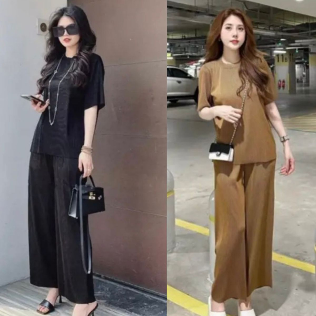 Sét Bộ Đẹp Sang Chảnh Chất Tăm Li Dày Dặn ESHOP Đồ Bộ Nữ Mặc Nhà Bigsize Quần Dài Ống Rộng Có Túi Đẹp Dễ Thương TL01