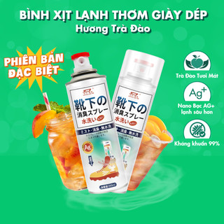 Bình xịt lạnh làm thơm giày dép hương Trà Đào Shoes 2h 160ml, chai sịt khử mùi hôi, nano bạc Ag+