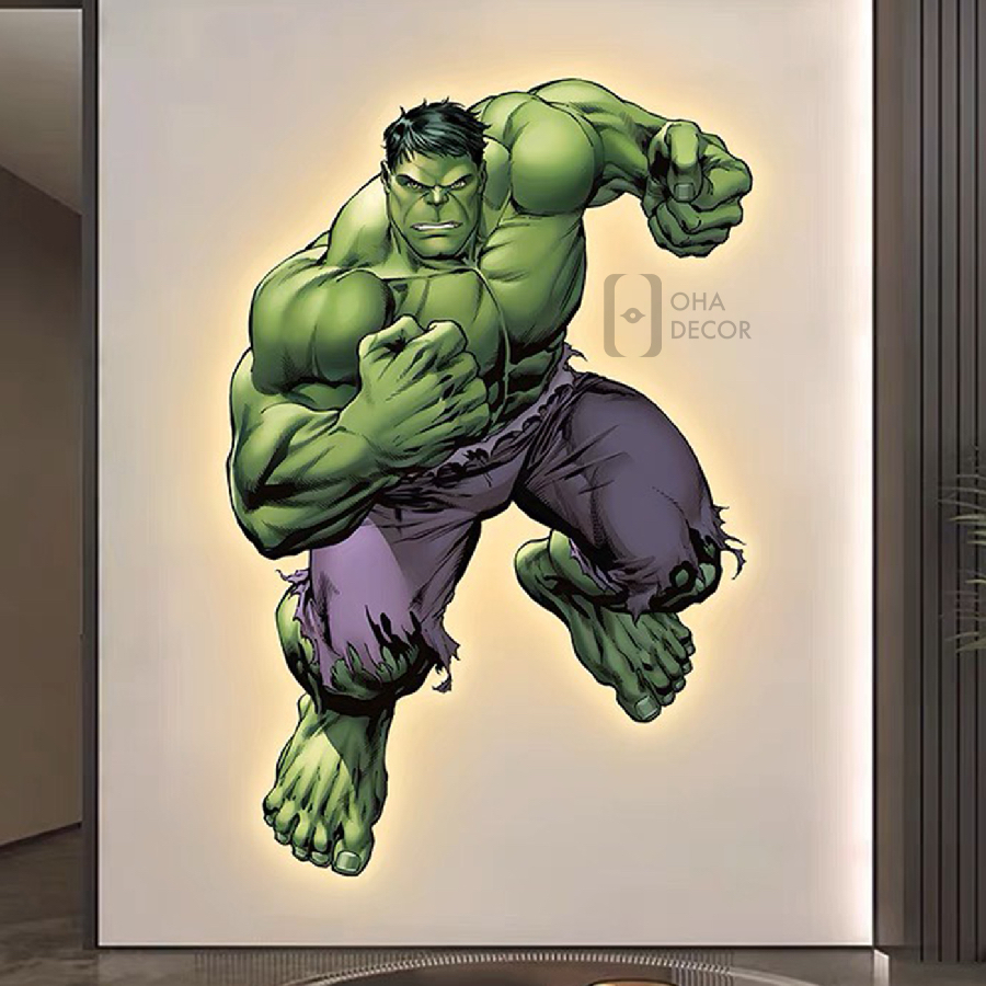 (Size Lớn) Tranh 3D LED Siêu Anh Hùng Marvel Trang Trí Phòng Khách Quán Cà Phê OHA Decor