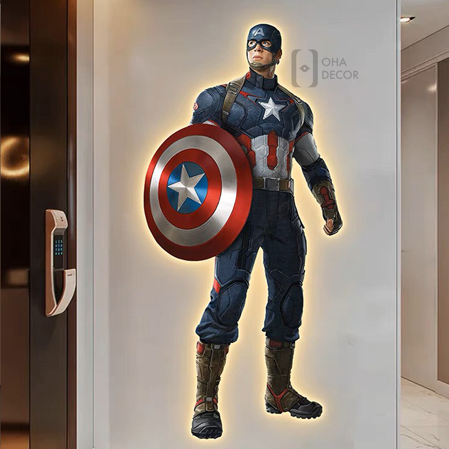 (Size Lớn) Tranh 3D LED Siêu Anh Hùng Marvel Trang Trí Phòng Khách Quán Cà Phê OHA Decor