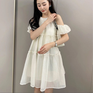 Đầm BaByDoll Freesize Khoét Vai Cổ Yếm Bèo Tầng Chất Tơ Đáng Yêu Dáng Xòe - Đầm Trễ Vai Siêu Xinh Babydoll thời thượng