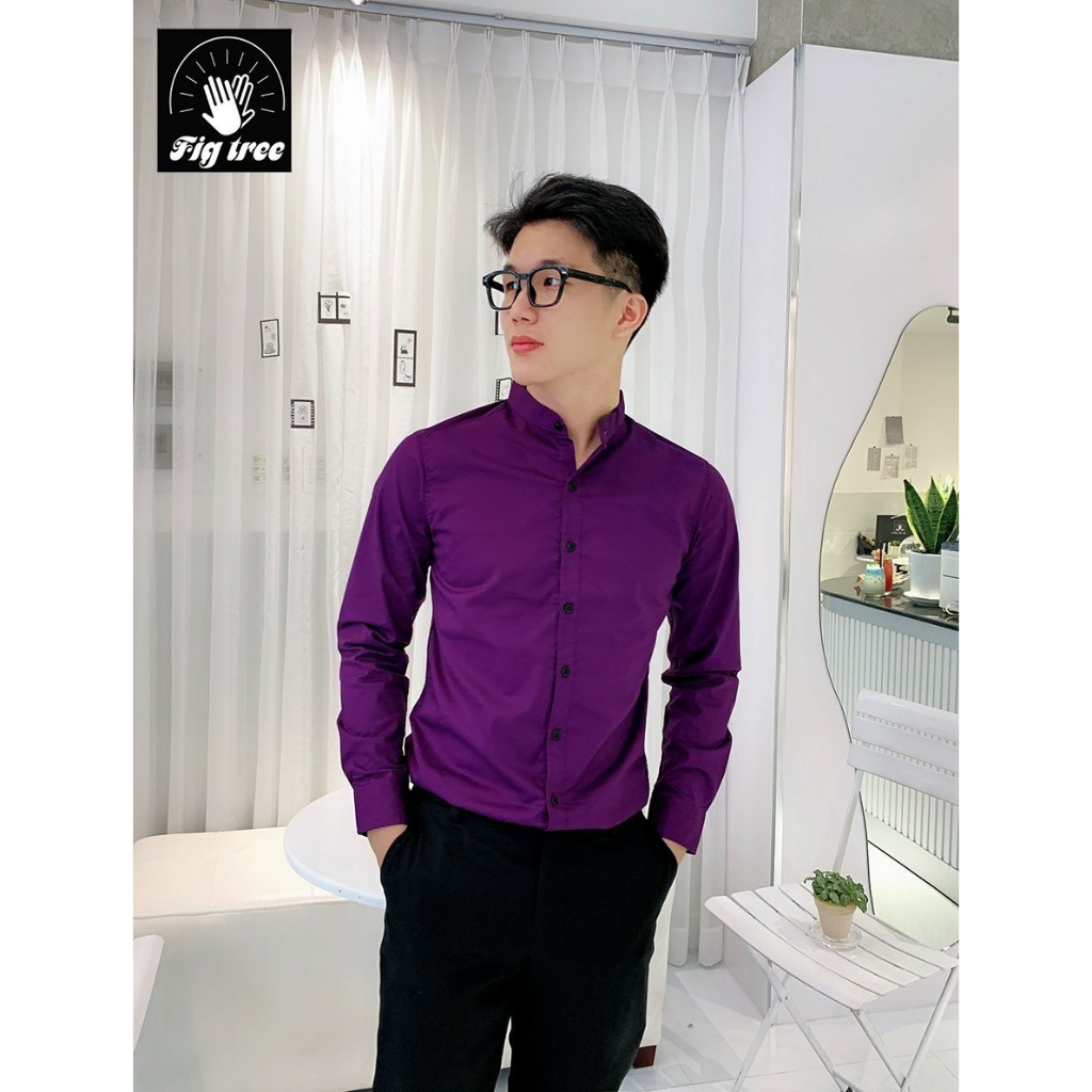 Áo Sơ Mi Cặp FIG TREE Màu Tím Cổ Trụ Cực Thời Trang