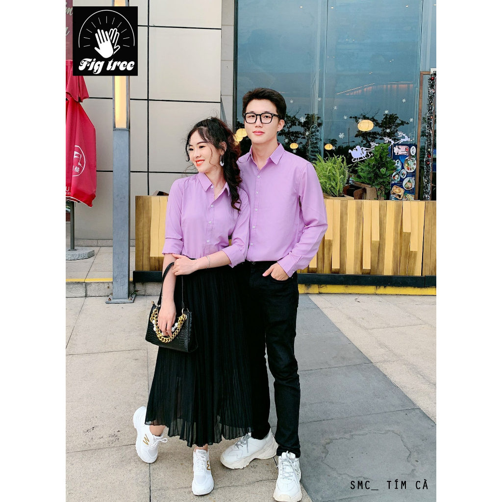 Set Áo Sơ Mi Đôi Fig Tree Màu Tím Cà Siêu Dễ Thương ( full size đến 110kg)