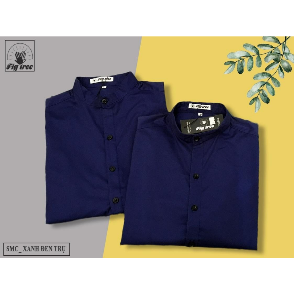 Áo Sơ Mi Cặp Nam Nữ Fig Tree Cổ Trụ Xanh Đen