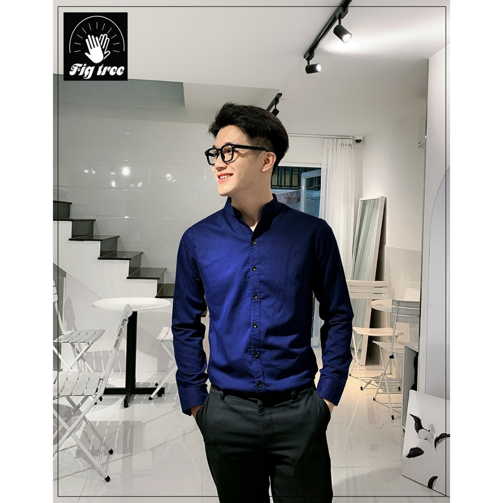 Áo Sơ Mi Cặp Nam Nữ Fig Tree Cổ Trụ Xanh Đen