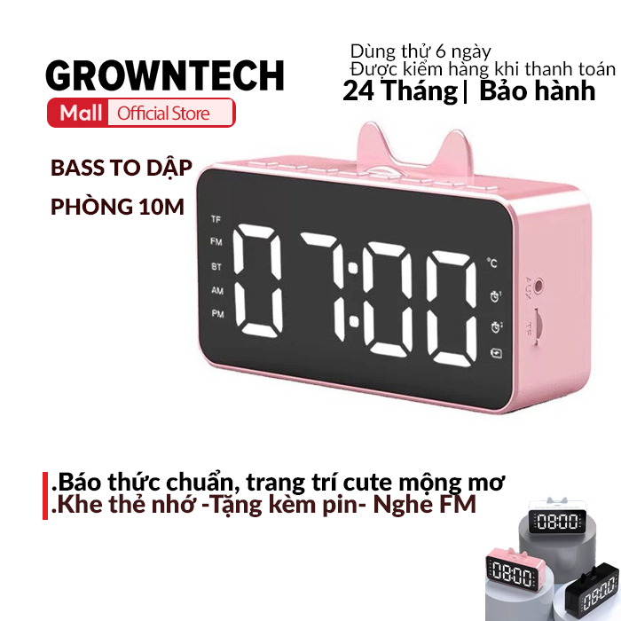 Loa đồng hồ báo thức blutooth để bàn GrownTech Q9 kiêm giá đỡ điện thoại bảo hành 24 tháng