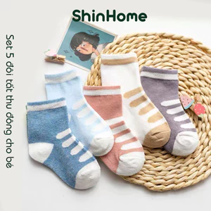 Set 5 tất thu đông cao cổ (sọc ngang) cho bé 0-5 tuổi ShinHome