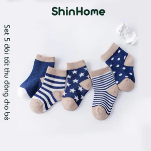 Set 5 tất trẻ em thời trang họa tiết tim, sao cho bé trai bé gái sơ sinh 0-4 tuổi ShinHome