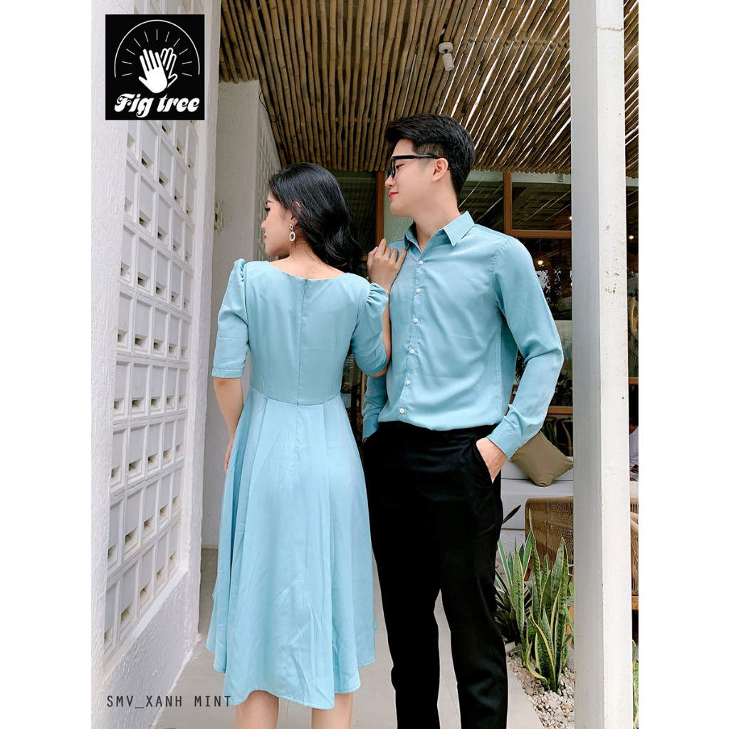Set Sơ Mi Váy Fig Tree Màu Xanh Mint Chất Lụa Satin Siêu Dễ Thương