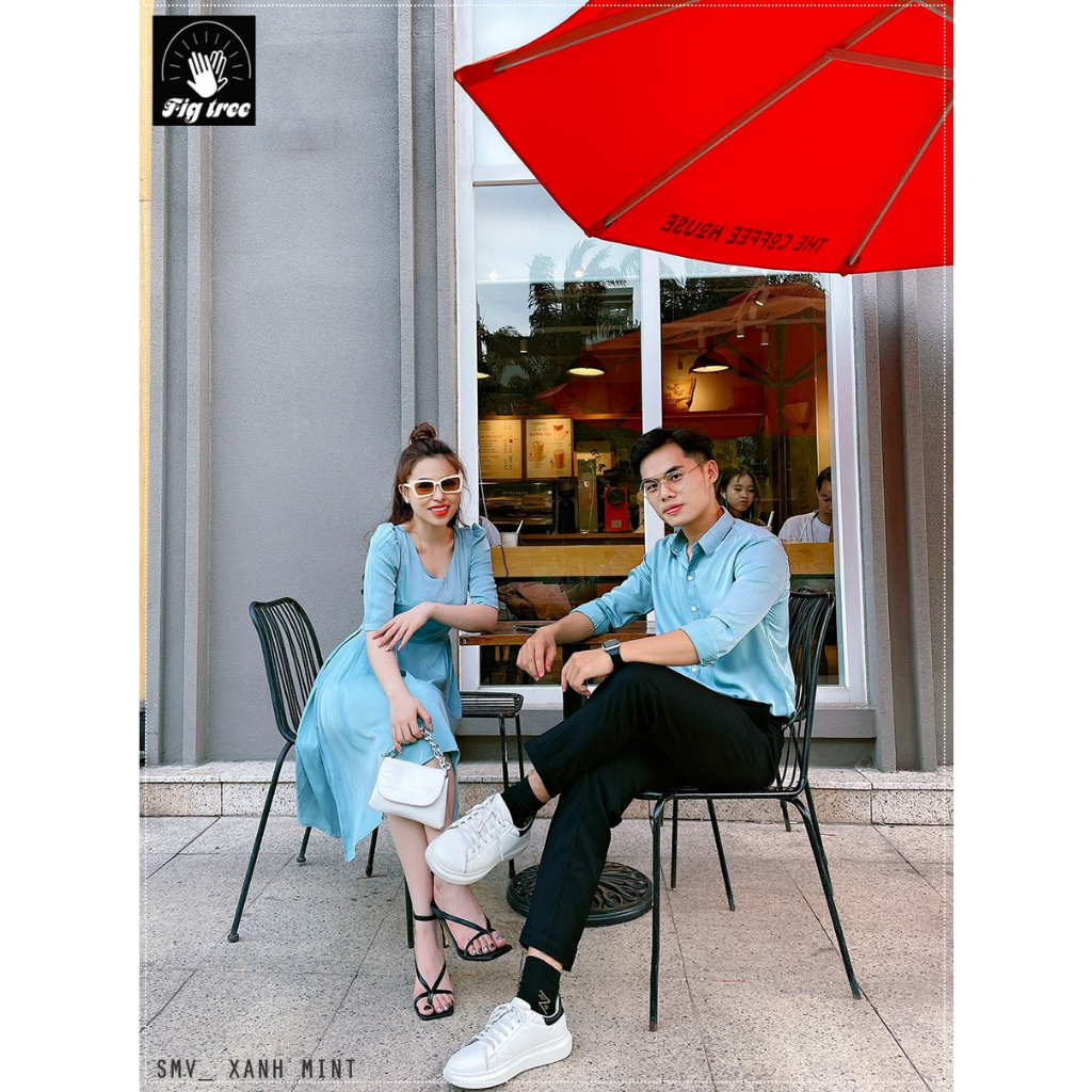Set Sơ Mi Váy Fig Tree Màu Xanh Mint Chất Lụa Satin Siêu Dễ Thương
