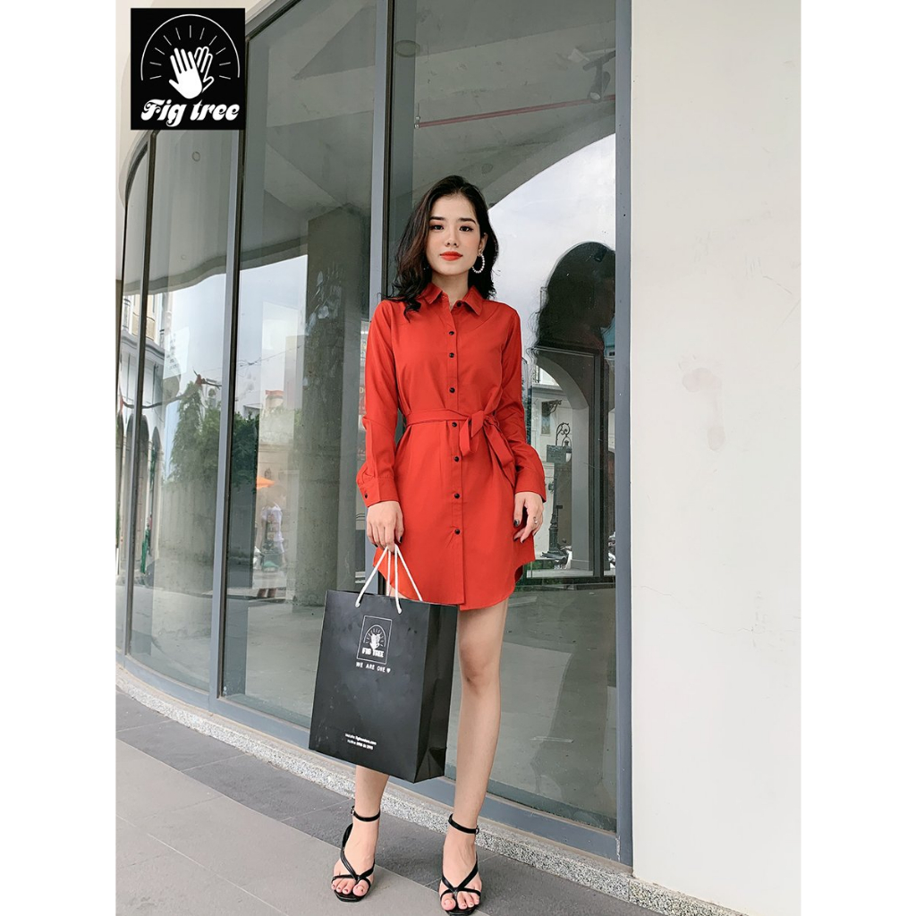 Set Sơ Mi Váy Đôi Fig Tree Màu Cam Gạch Siêu Sang Chảnh Cho Couple