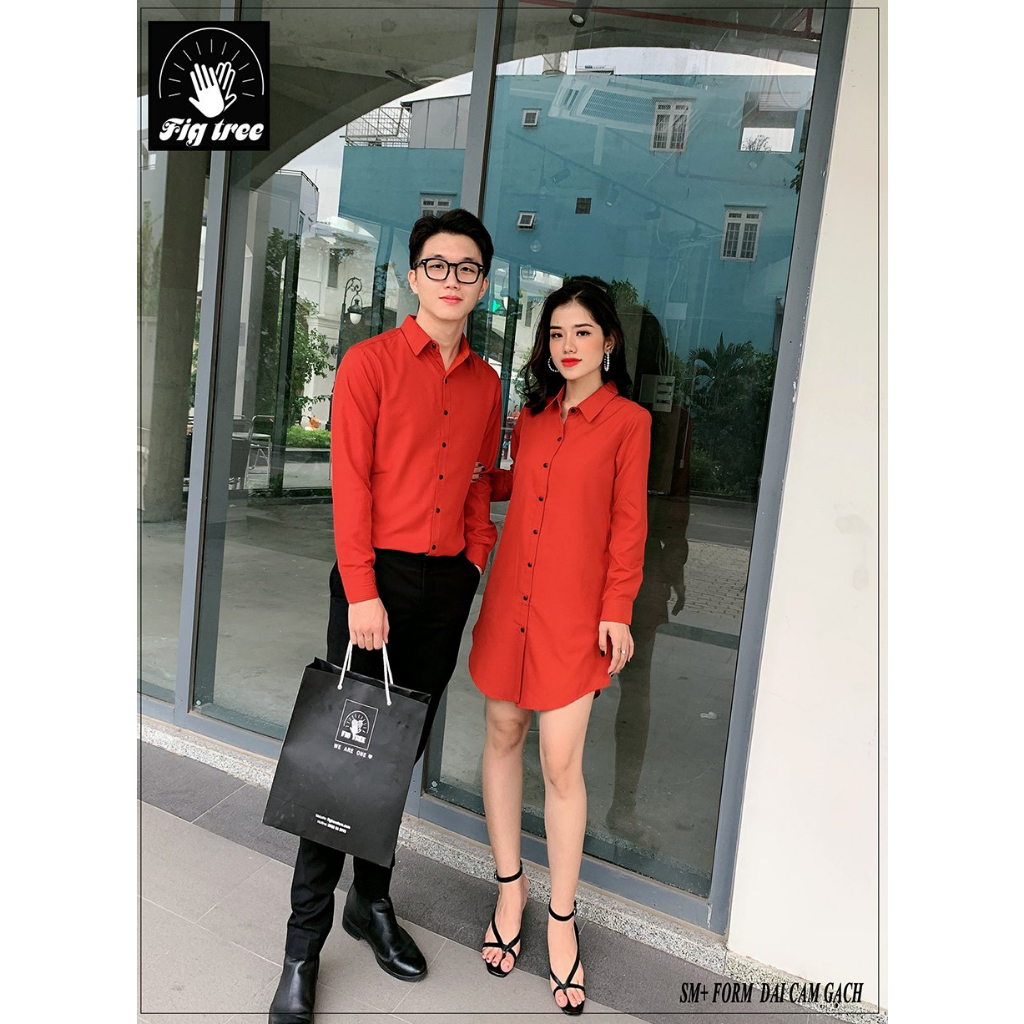 Set Sơ Mi Váy Đôi Fig Tree Màu Cam Gạch Siêu Sang Chảnh Cho Couple