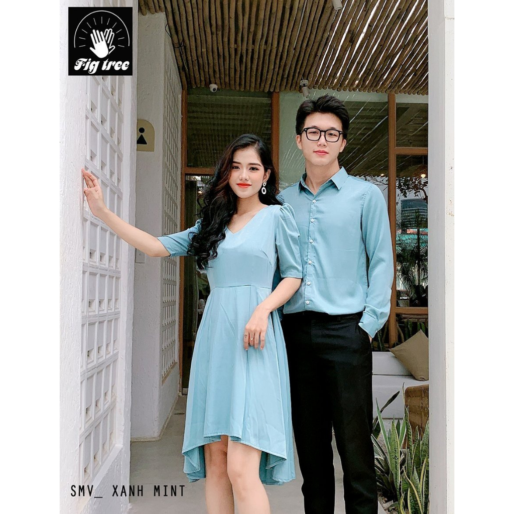 Set Sơ Mi Váy Fig Tree Màu Xanh Mint Chất Lụa Satin Siêu Dễ Thương
