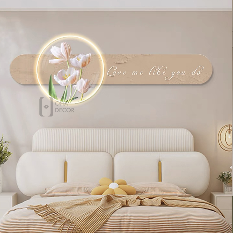 Tranh Đèn LED 3D Hoa Đẹp Xinh Trang Trí Phòng Khách, Quán Cà Phê OHA Decor
