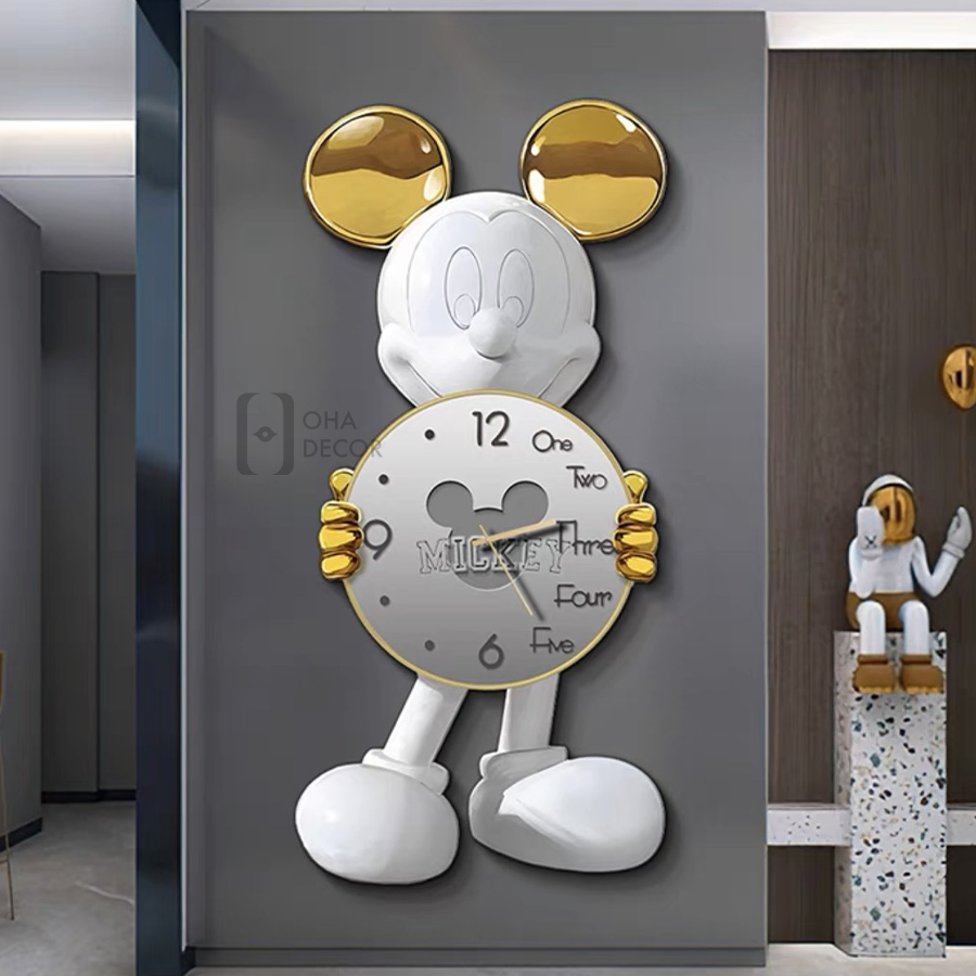 Tranh Đồng Hồ 3D LED Chuột Mickey Trang Trí Phòng Ngủ Bé Quán Tiệm Shop OHA Decor