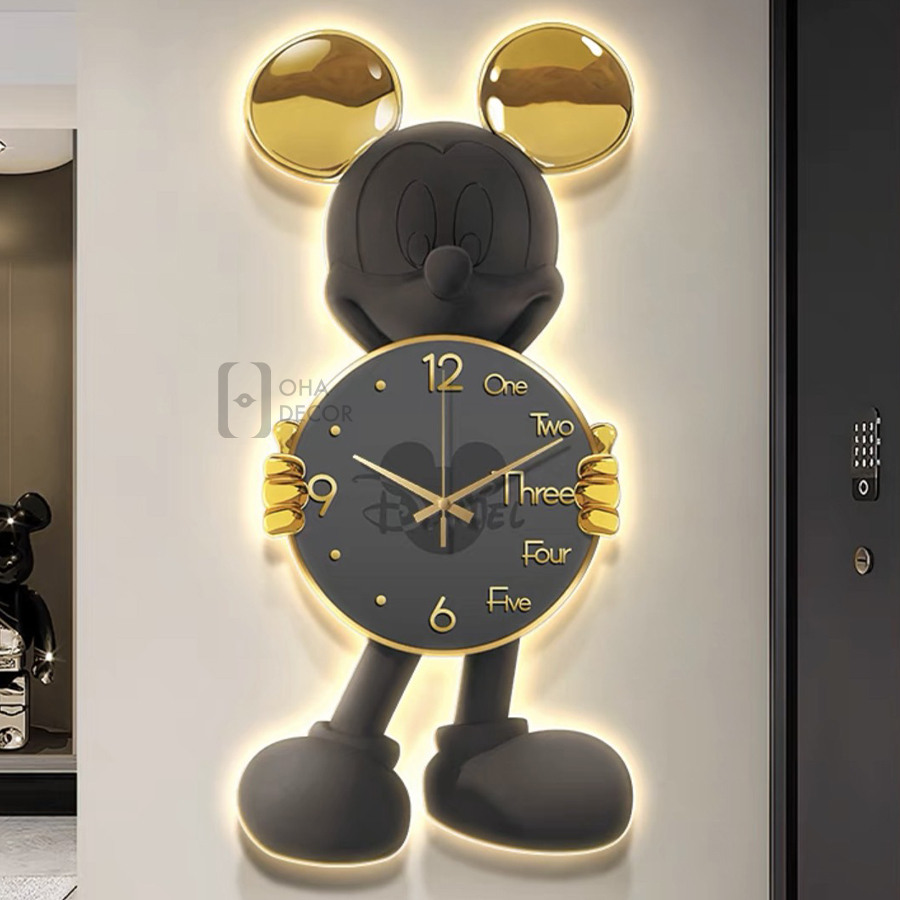 Tranh Đồng Hồ 3D LED Chuột Mickey Trang Trí Phòng Ngủ Bé Quán Tiệm Shop OHA Decor