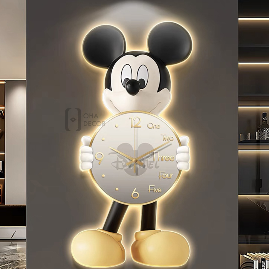 Tranh Đồng Hồ 3D LED Chuột Mickey Trang Trí Phòng Ngủ Bé Quán Tiệm Shop OHA Decor
