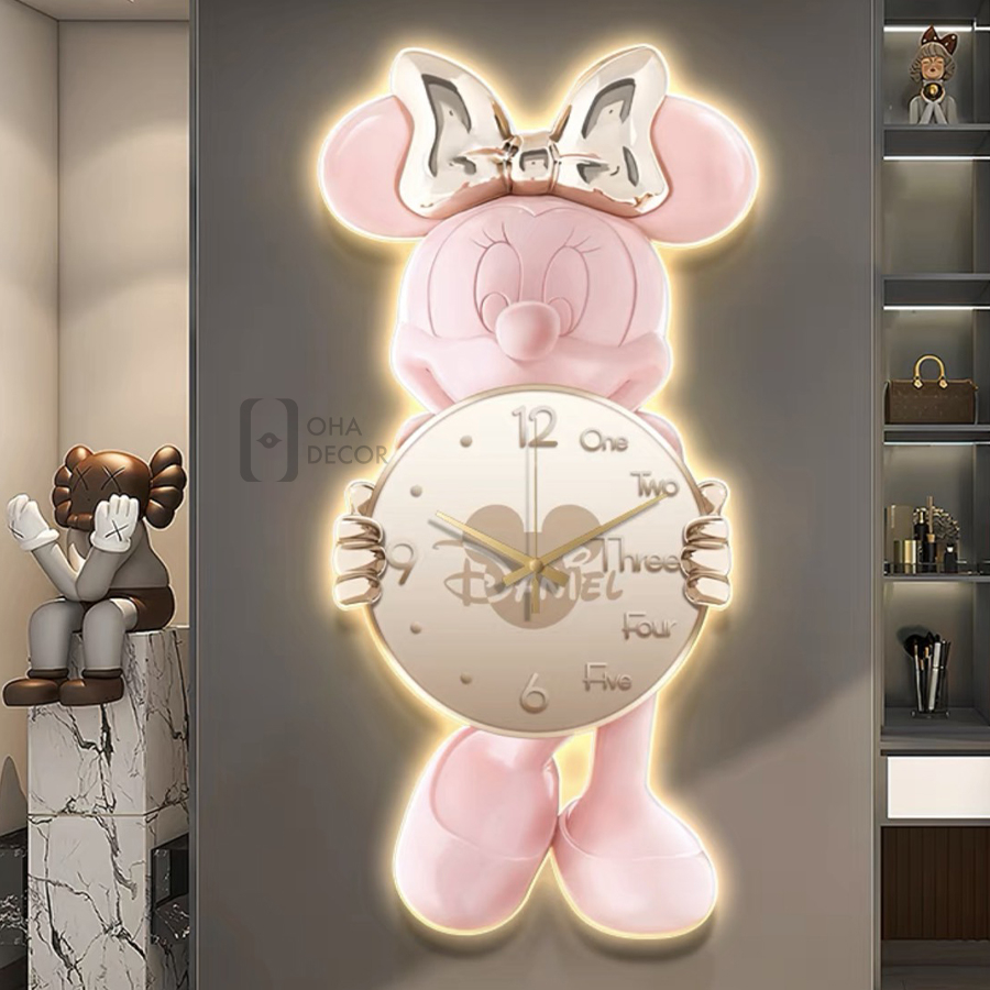 Tranh Đồng Hồ 3D LED Chuột Mickey Trang Trí Phòng Ngủ Bé Quán Tiệm Shop OHA Decor