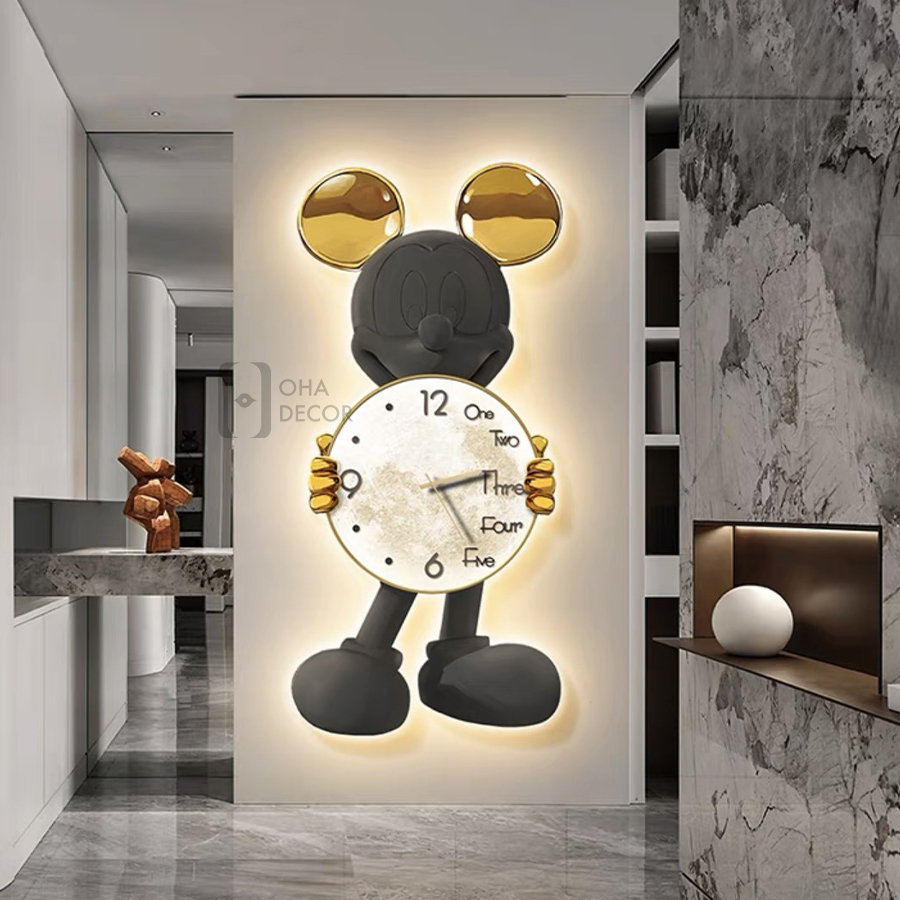 Tranh Đồng Hồ 3D LED Chuột Mickey Trang Trí Phòng Ngủ Bé Quán Tiệm Shop OHA Decor