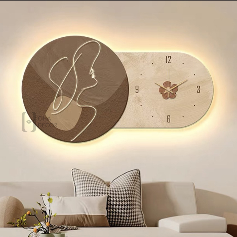 Tranh Cắt 3D Đèn LED Đồng Hồ Cô Gái