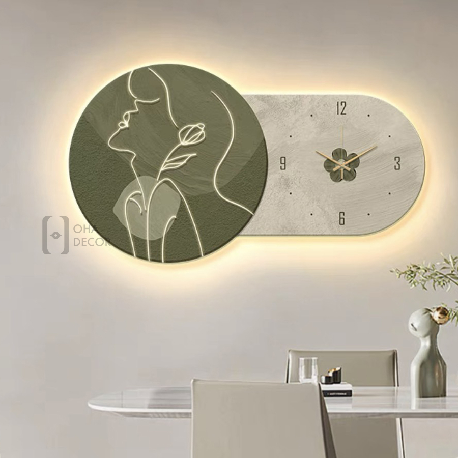 Tranh Cắt 3D Đèn LED Đồng Hồ Cô Gái