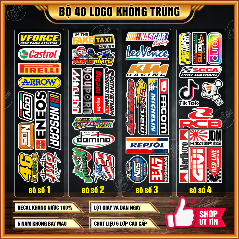 [9-12] Combo bộ 10 hoặc 40 sticker không trùng hình dán decal tem xe ...