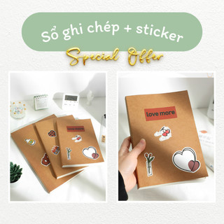 Sổ Ghi Chép A5/B5 256 Trang bìa giấy Kraft DIY (kèm sticker) Tổng hợp